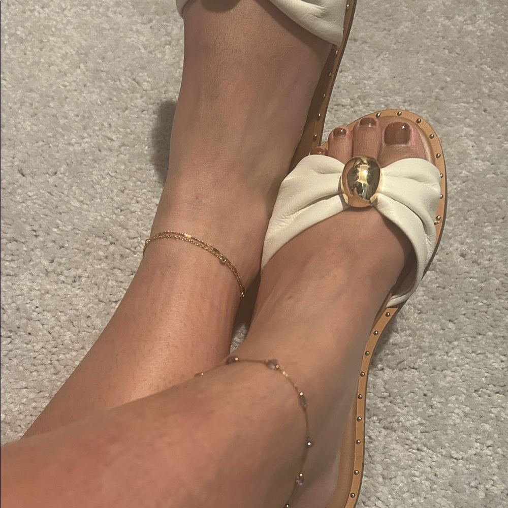 Steve Madden Cream Slide Sandals with Gold Accent - Picture 3 of 3